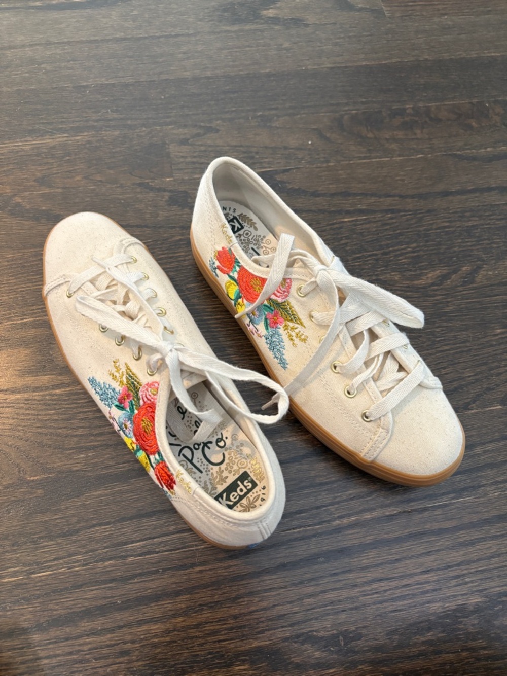 Keds + Rifle Paper Co. Triple Kick Platform Embroidered Cream Canvas Sneakers